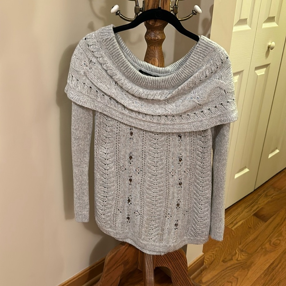 White House Black Market Cow Neck Embellished Sweater